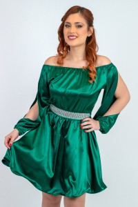 rochie clara scurta din saten verde